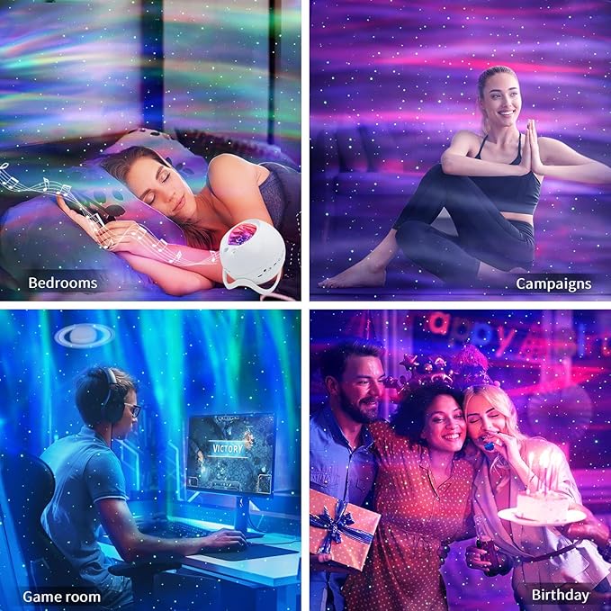 Star Projector,Northern Lights Projector,with Bluetooth Speaker, White Noise, Remote Control,Night Light,for Game Room, Adults, Family Gatherings,Galaxy Projector Bedroom