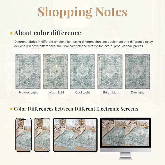 LIVEBOX Washable Area Rug 9x12 Rugs for Living Room Bedroom, Non-Slip Boho Indoor Carpet for Dining Room Office, Low-Pile Farmhouse Soft Carpets for Kids Nursery Room Playroom, Blue