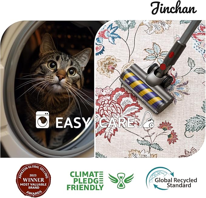 jinchan 6ft Floral Round Rug for Dining Room Washable Living Room Rug Vintage Romance Design Non Slip Indoor Floor Cover Lightweight Low-Profile Throw Carpet for Bedroom Porch Patio, Red/Beige