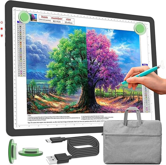 Phylosal Rechargeable A3 Light Pad with Carry Bag, Ultra-Thin Magnetic Tracing Light Box for Drawing, Diamond Art Painting Light Board with Side Button, Super Bright Light Table for Sketching (Black)