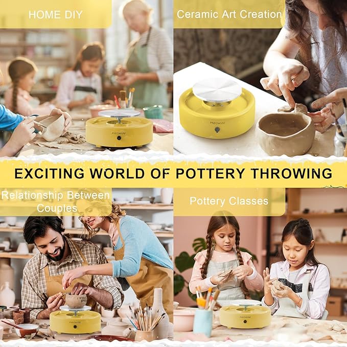Mini Pottery Wheel Kit - 6" Pottery Wheel for Kids, Teens & Adults Beginners, 2 Lb Air Dry Clay & 18PCS Clay Tools Included, Crafts for Home DIY, Ceramic Work & Art Creatio