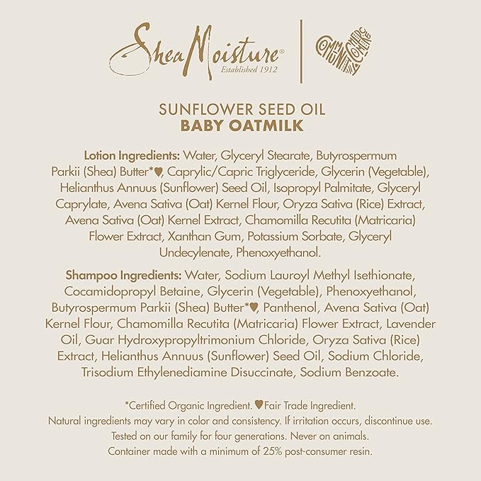 SheaMoisture Baby Wash and Shampoo 21 oz 2 Count - Oat Milk and Rice Water Care with Shea Butter for Sensitive and Dry Skin, Hypoallergenic, Sulfate and Paraben Free, Fragrance Free