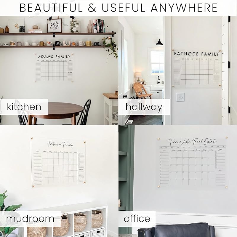 Personalized Clear Acrylic Calendar for Wall, Calendar Whiteboard for Wall, Dry Erase Wall Calendar, Wall Calendar Organizer System for Home (Block, Jade, 38"W x 26"H)