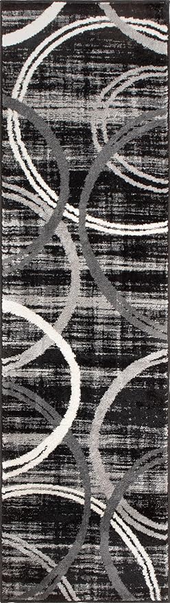 Rugshop Modern Wavy Circles Design Runner Rug 2' x 10' Black