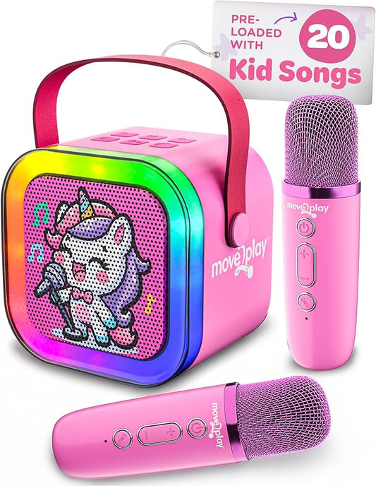 Move2Play, Karaoke Machine for Kids | Includes 20+ Kid Songs | 2 Microphones | Connect with Bluetooth | 3, 4, 5, 6, 7+ Year Old Gift | Toy for Girls, Boys, & Toddler | Birthday Present