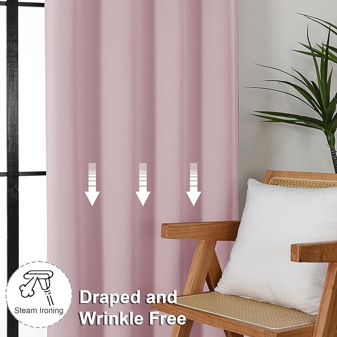 Simplebrand Ava Blush Blackout Curtains for Bedroom 96 Inches Long 2 Panels, Solid Thermal Insulated, Energy Saving Nursery Window Treatment Curtains Blackout Drapes, W40 x L96 Inch, Blush