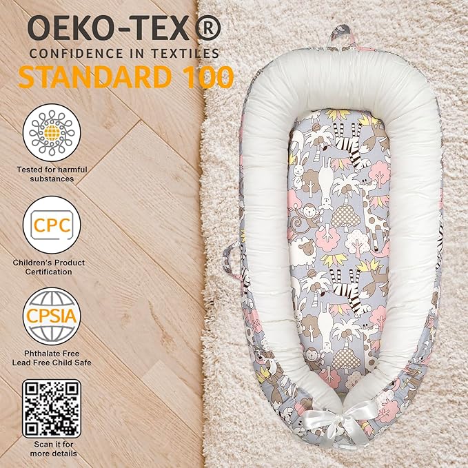 Baby Lounger | Organic Cotton Infant Lounger | Reversible, Adjustable & Portable Floor Lounger | Soft, Breathable, Washable Cover