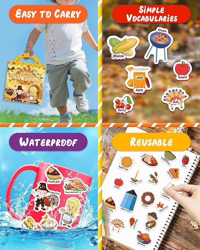 Benresive Reusable Sticker Books for Kids 2-4, Sticker Books for Toddlers 1-3 2-4, Toddler Travel Toys Activities Crafts Gifts - Thanksgiving