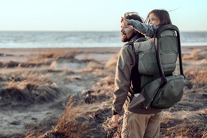 Thule Sapling Child Carrier Backpack - Machine Washable Seat - Self-Standing Frame - Adjustable padded straps for parents - Ergonomic seat with under-leg support for child - UPF 50 Sunshade