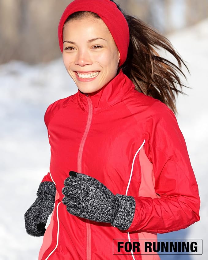 Geyoga 2 Pairs Women's Winter Touch Screen Gloves Soft Warm Fleece Lined Knit Elastic Cuff Winter Texting Gloves