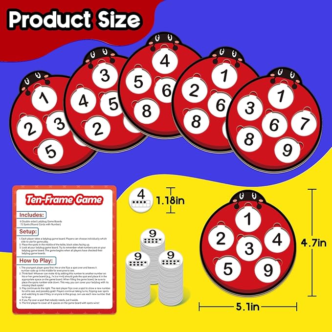 Math Games for Kids, Math Manipulatives Kindergarten Preschool Counting Toys, Ten Frame Set Addition and Subtraction Flash Cards Matching Bingo Number Games Homeschool Classroom Must Haves