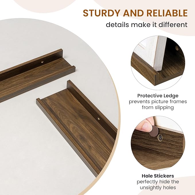 Axeman Picture Ledge Shelf, Floating Shelves for Wall Decor Storage Set of 6, 36 inch Floating Wall Mounted Shelves, Wall Shelves with Lip for Living Room, Bedroom, Nursery, Bathroom, Kitchen, Walnut