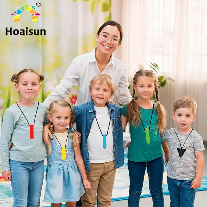 Chewy Necklaces for Sensory Kids, 6 Pack Chew Necklaces for Sensory Boys and Girls with Autism, ADHD, SPD, Chewing, Biting, Silicone Oral Sensory Chew Teething Toys for Adults Reduce Anxiety Fidget