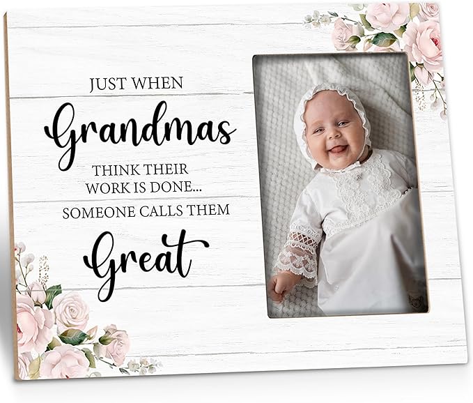 Great Grandma Picture Frame - Great Grandma Baby Announcement Gifts, Promoted to Great Grandma Gifts, Newborn Baby Wooden Frame for Tabletop or Wall Hanging 4x6 Photo