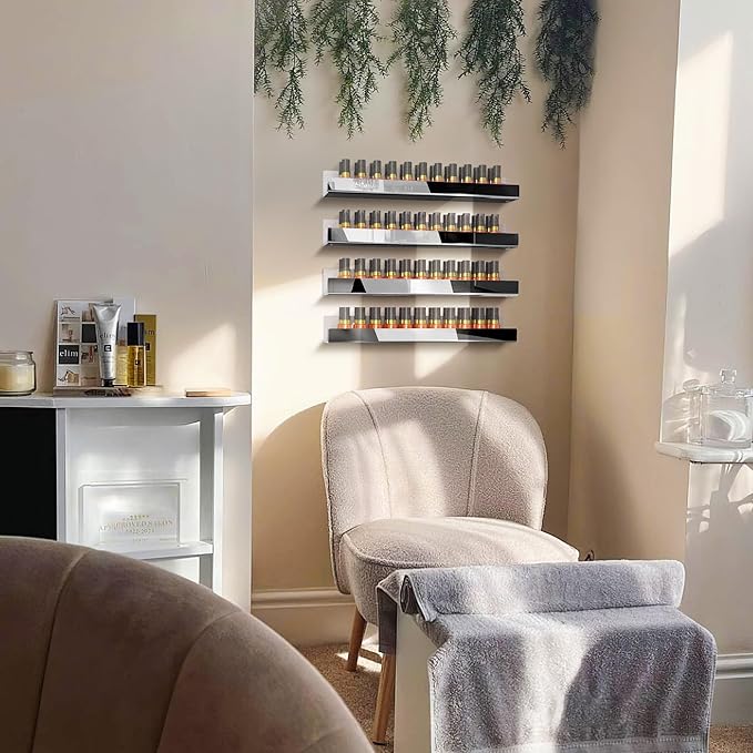 4 Pack 15 Inch Black Reflective Acrylic Shelves, Black Floating Shelves, Modern Sunglasses Essential Oil Picture Ledge Display Toy Storage Shelf