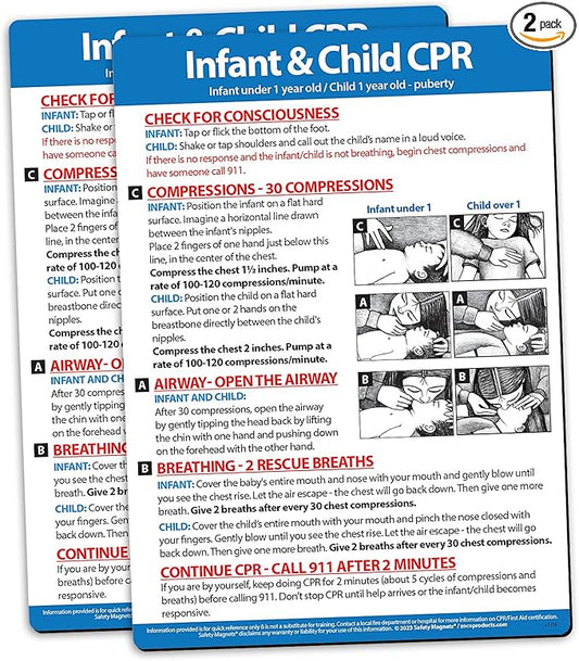 Safety Magnets by ZOCO – Infant and Child CPR Magnet (2-Pack) – 5"x7" Emergency First Aid Guide with Step-by-Step Instructions – CPR Reference for Homes, Daycares, Schools, and Parents