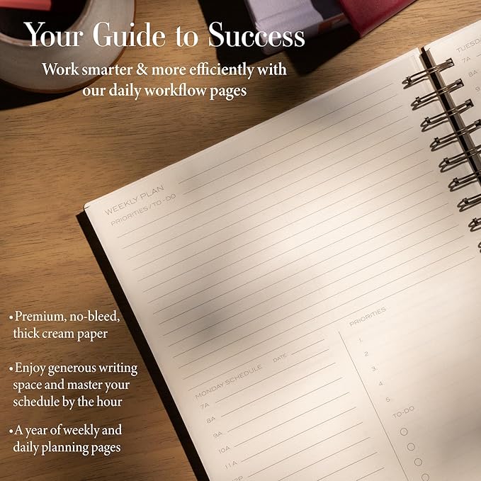 Anecdote Planner 2026 (8.5" x 10") Spiral Yearly Planner - 2026 Planner Weekly and Daily - Features a Library Buckram Cover, Brass and A4 Size Bleed-Resistant Paper - Organize All 52 Weeks. Start Anytime – Blossom