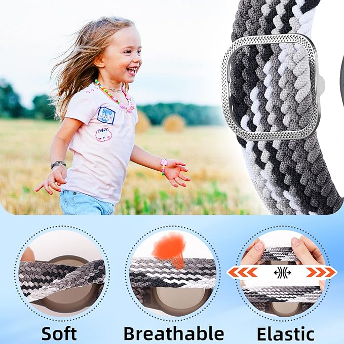 Bracelet for Kids Compatible with AirTag, Nylon Stretch Braided Air Tag Wristband, Protective Case for Airtag GPS Tracker Holder, Adjustable Elastic Watch Band for Toddler Child Elder (Rainbow)