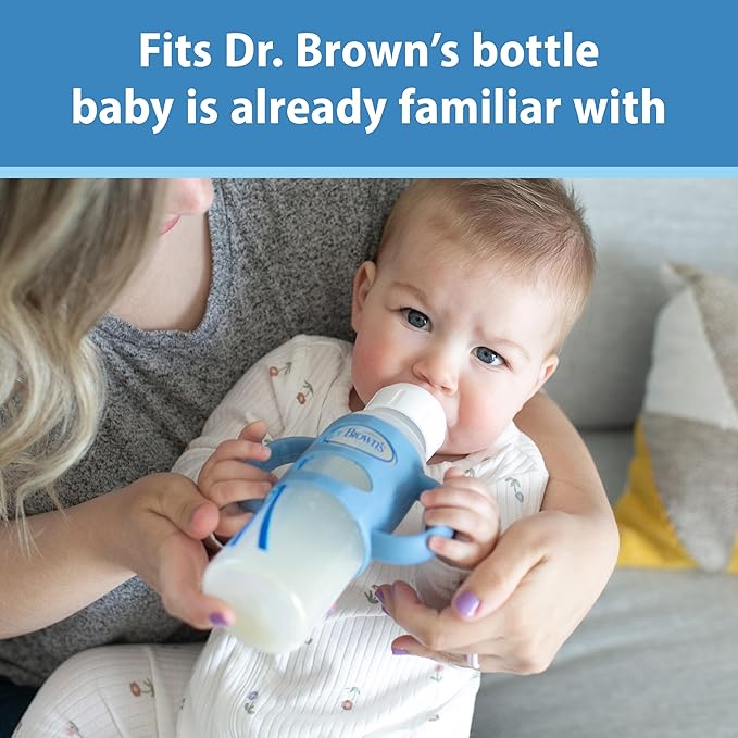 Dr. Brown's Narrow Baby Bottle Handles, 100% Silicone, Easy Grip Removable Handles for Bottle to Sippy Cup Transition, Black/Ecru/Pink, 3-Pack, 4m+