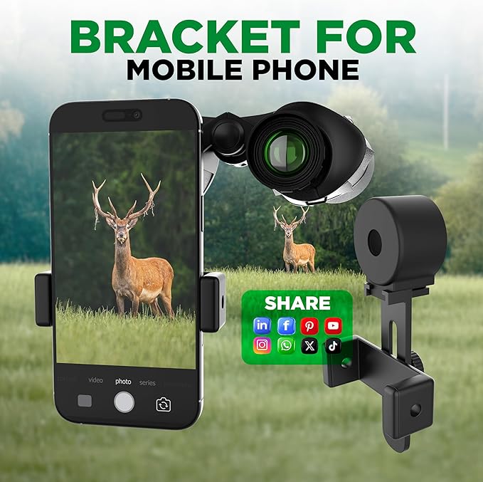 Binoculars with Phone Bracket Adapter, Militar, 20x50, Adults, High Power Waterproof with Low Light Night Vision for Hunting, Travel, Games, Bird, Carrying Case Strap.