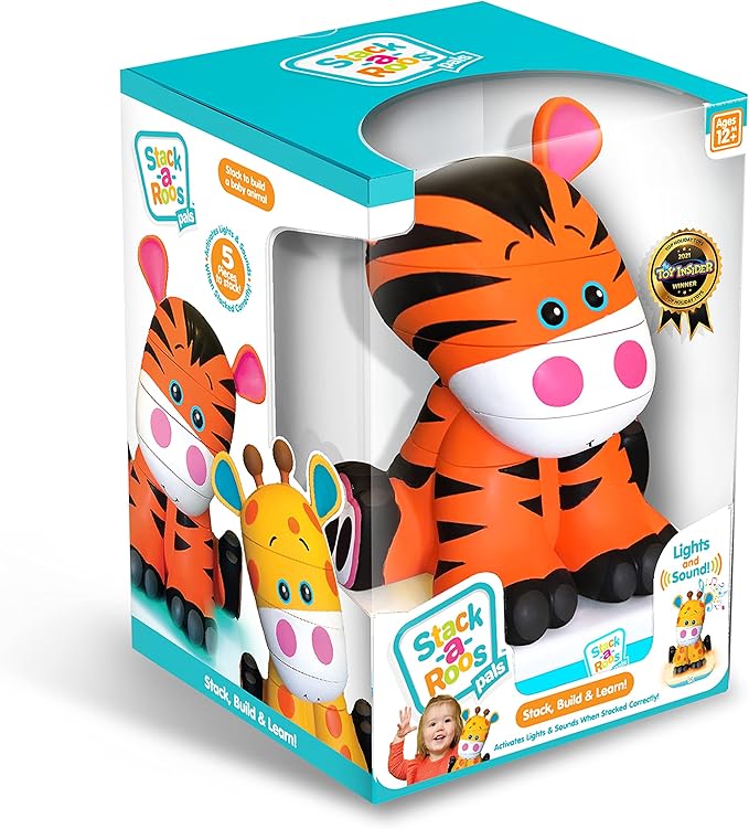 Stack-a-Roos Baby Tiger by Salus Brands - Animal Stacking Toy, Educational Early Learning Toy for Infants Babies Toddlers, Age 12+ Months - Great Baby Gifts, STEM