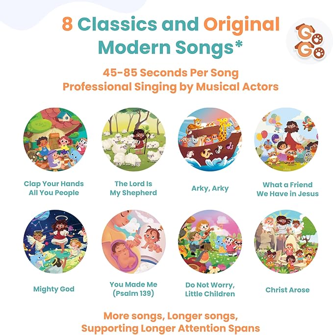 GO GO Songs of Creation and Praise: Christian Baby Books with 8 Songs, Singing Toy, Sound Play for Ages 1-5, Musical Learning, and Interactive Praise Gift for Kids, Bible for Toddlers 1-3