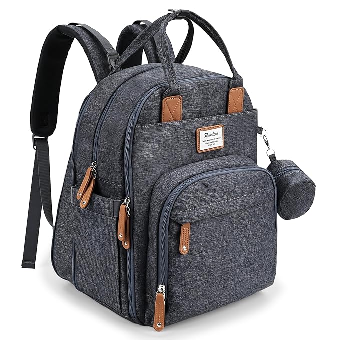 RUVALINO Diaper Bag Backpack-Expandable Baby Bag with up to 50% Capacity -Baby Essentials Bag with Changing Pad Insulated Bottle Holders & Pacifier Case, Waterproof, Dark Gray XL