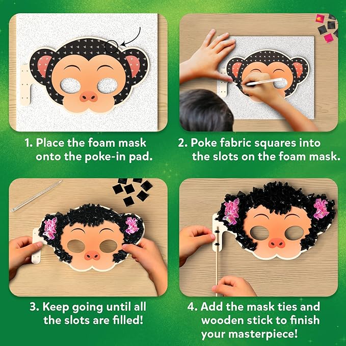 Skillmatics Poke-in Art - Animal Masks, Mess-Free Fun for Kids, DIY Wood Craft Kits, Creative Activity, Gifts for Girls & Boys Ages 4, 5, 6, 7, 8, 9