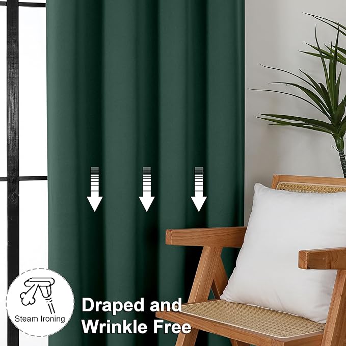 Simplebrand Ava Ever Green Blackout Curtains for Bedroom 90 Inches Long 2 Panels Set, Solid Privacy Energy Saving Living Room Window Treatment Curtains Blackout Drapes, W40 x L90 Inch, Ever Green
