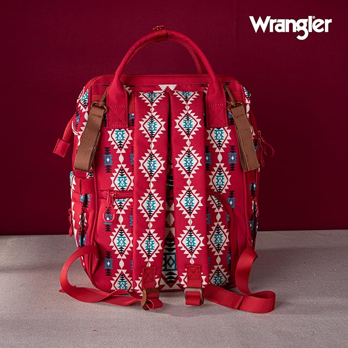 Wrangler Diaper Bag Backpack Aztec Travel Backpack Purses Western Multi-Function Baby Bags for Mom with Waterproof Insulated Pockets