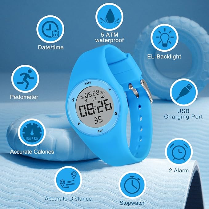 Kids Watches for Girls Boys Digital Sport Watch with Step Counter Pedometer Vibration Alarm Clock, No App Waterproof Fitness Tracker Kids Watch Boys Girls Teens Students Ages 5-16