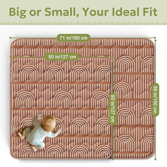 Soft Thicker Baby Mat for Floor 71"x59", Extra Large Baby Play Mat, Non-Slip Playpen Mat, Easy to Clean & Portable Playmat, Crawling Mat for Babies Toddlers, Activity Mat, Rainbow, Brown