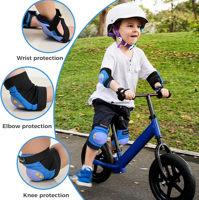 BOSONER Kids/Youth Knee Pads Elbow Pads Wrist Guards Set for 3-15 Years, Child Protective Gear Set for Roller Skates, Cycling, BMX Bike, Skateboard, Inline Skating, Scooter Riding Sports…