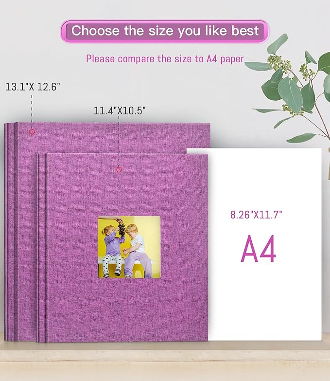 popotop Photo Album Self Adhesive with Picture Display Window,40 Pages DIY Scrapbooking Supplies Kit for 4x6 8x10 Picture,Linen Cover Memory Book for Baby Wedding, with Scraper and Metallic Pen