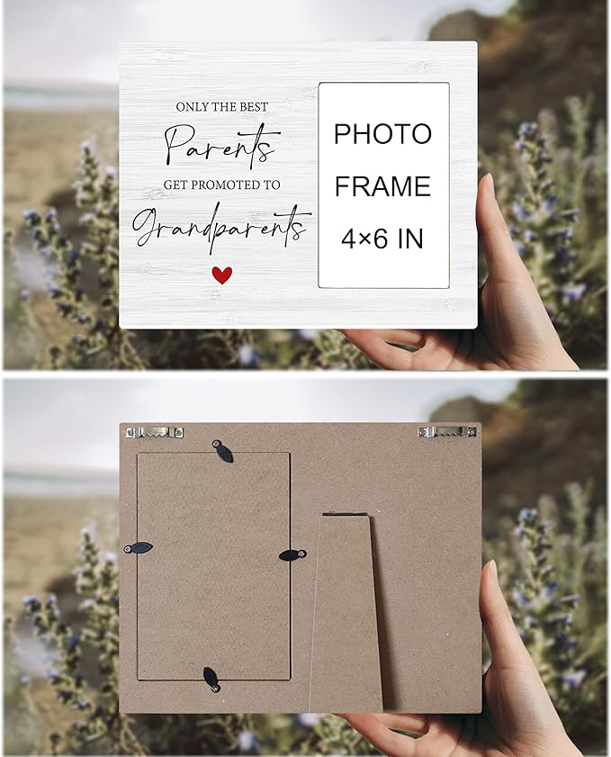 Grandparents Picture Frame Gifts - First Time Grandparents Gifts, Grandparents Baby Announcement Frame, Promoted to Grandparents Wooden Picture Frame for Tabletop or Wall Hanging 4x6 Photo