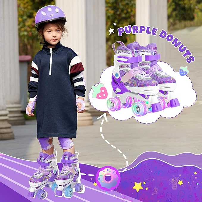 PAPAISON Adjustable Roller Skates for Girls Illuminating Wheels, Kids Toddler Rollerskates Ages 4-6 5-8 8-12