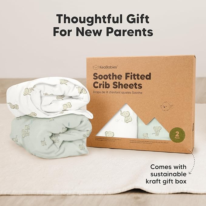 KeaBabies 2-Pack Organic Crib Sheets for Boys, Girls - 52x28 Fitted Crib Mattress Sheet Neutral, Breathable Jersey Cotton Cover for Baby Bed, Toddler Mattress, Soft & Cute Prints (Elly)