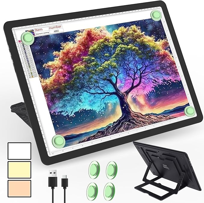 Phylosal Rechargeable A3 LED Light Pad with Built-in Stand, Magnetic Tracing Light Box for Drawing, Diamond Art Light Board with Side Button, Super Bright Light Table for Diamond Painting, Sketching