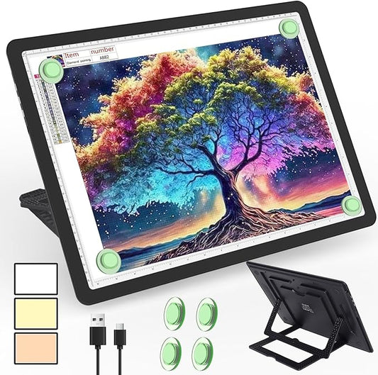 Phylosal Rechargeable A3 LED Light Pad with Built-in Stand, Magnetic Tracing Light Box for Drawing, Diamond Art Light Board with Side Button, Super Bright Light Table for Diamond Painting, Sketching