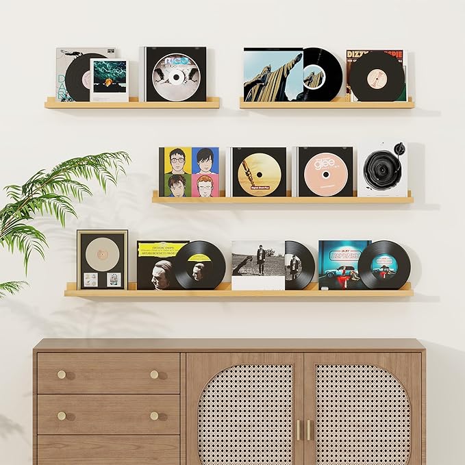 Picture Ledge Shelf, Solid Pine Wood Floating Shelves Set of 2, 24 Inches Nursery Book Shelves for Toys Storage, Kids Bookshelf Wall Mounted for Living Room Bedroom Decor Books Photo Frames, Natural