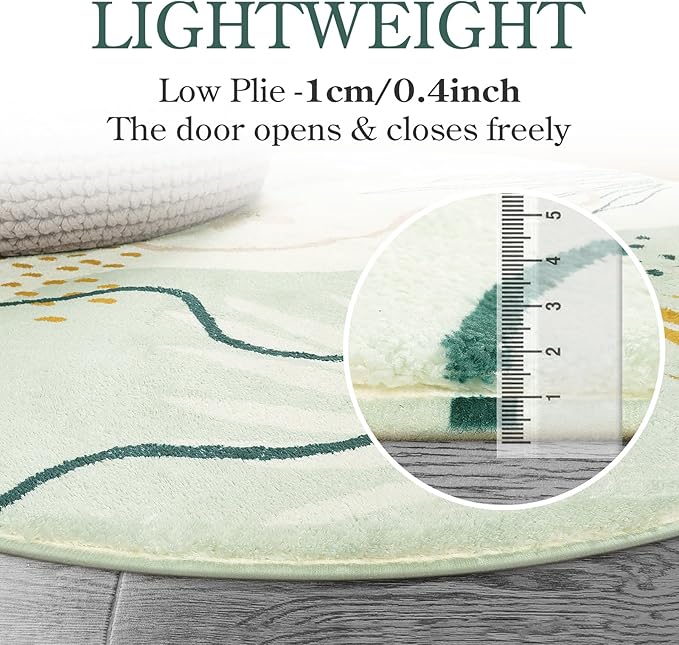 Lahome Green Botanical Print Small Throw Rugs Modern Abstract Non-Slip 3x5 Minimalist Art Area Rug Accent Distressed WashableFloor Carpet for Living Room Bedroom Entryway