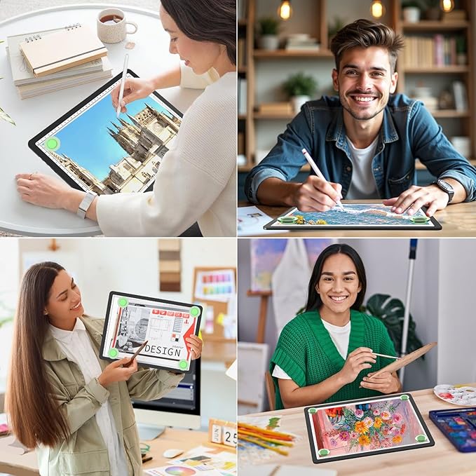 KOBAIBAN A4 Magnetic Light Box for Tracing, Rechargeable Diamond Art Light Board with Side Physical Buttons, 3 Color Light Modes Super Bright Light Pad Light Table for Drawing, Weeding Vinyl (Black)