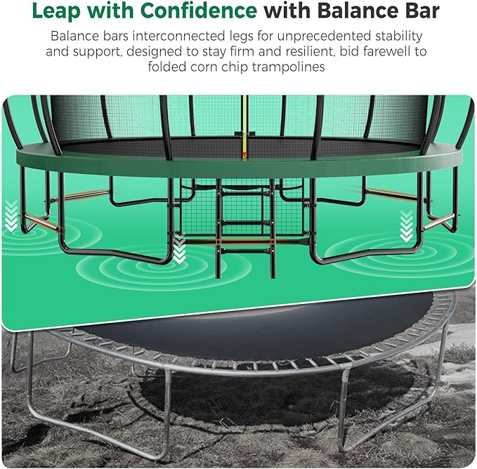 Tatub Large Trampolines Outdoor 10 12 14 15 16FT for Kids and Adults,Outdoor Recreational Pumpkin Trampolines with Curved Poles and Safety Enclosure Net, Basketball Hoop, Ladder