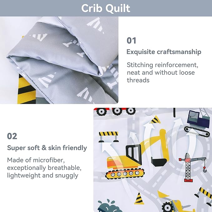 Viviland 3 Pieces Baby Bedding Set for Boy Girls, Baby Bedding Set for Newborn, Infant & Toddler - CAR