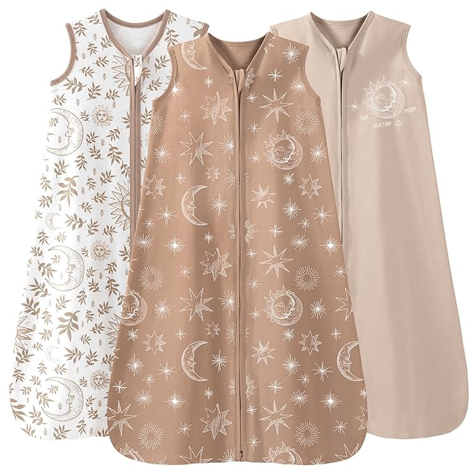 Baby Sleep Sack 18-24 Months 3 Pack 100% Cotton Lightweight 0.5 TOG Wearable Blanket Baby Sleep Bag with 2-Way Zipper for Toddler Beige