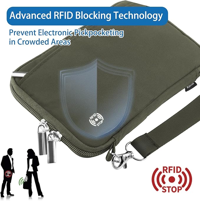 WALNEW Passport Holder for Travel Family, RFID-Blocking Travel Wallet Holder for 6 Passports, Water Resistant Bag Document Organizer for Cards, Cash, Boarding Passes, Tickets (Gray)