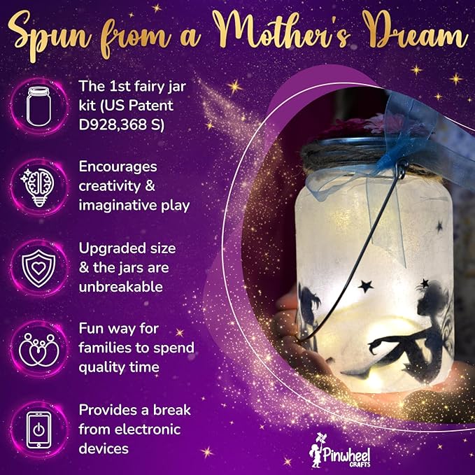 Pinwheel Crafts Fairy Lantern Toy for Kids Age 6-8 8-12+ Years - Make Your Own Night Light - Fairy Jar Gift for Girls with Led Light - Arts and Crafts Kit for Kids