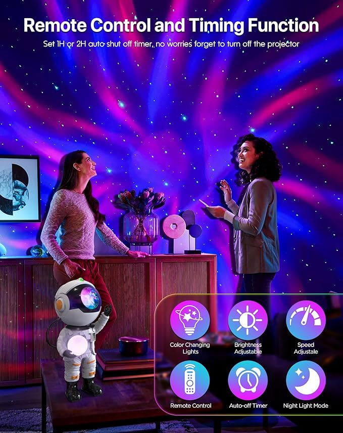Rossetta Astronaut Galaxy Projector, Star Projector for Bedroom Bluetooth Speaker White Noise Night Light, Galaxy Light Projector with Remote Control and Timer for Kids, Adult, Party, Gifts