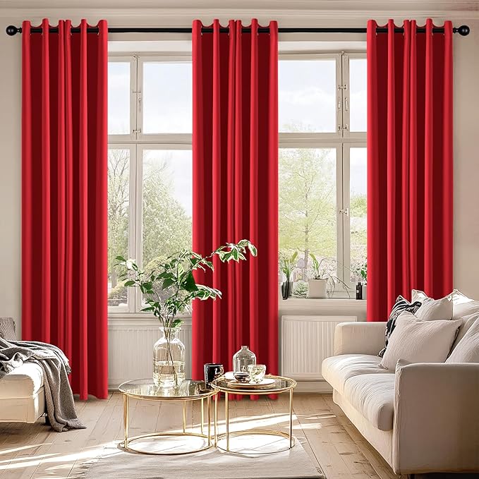 MIULEE Christmas Red Blackout Curtains for Bedroom Living Room 72 Inches Long 2 Panels, Thermal Insulated Room Darkening Drapes Solid Grommet Top Light Blocking Window Treatments 40x72 Inch