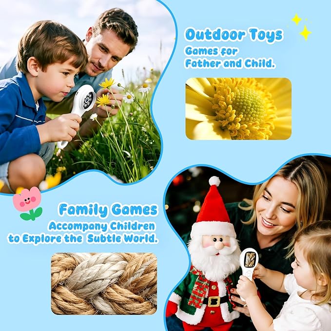 Handheld Coin Microscope-Educational Science Kit - Mini LED Pocket Bug Magnifying Glass for Kids(5-10 Years) - Durable Design - Birthday Gift for Boys&Girls (White)